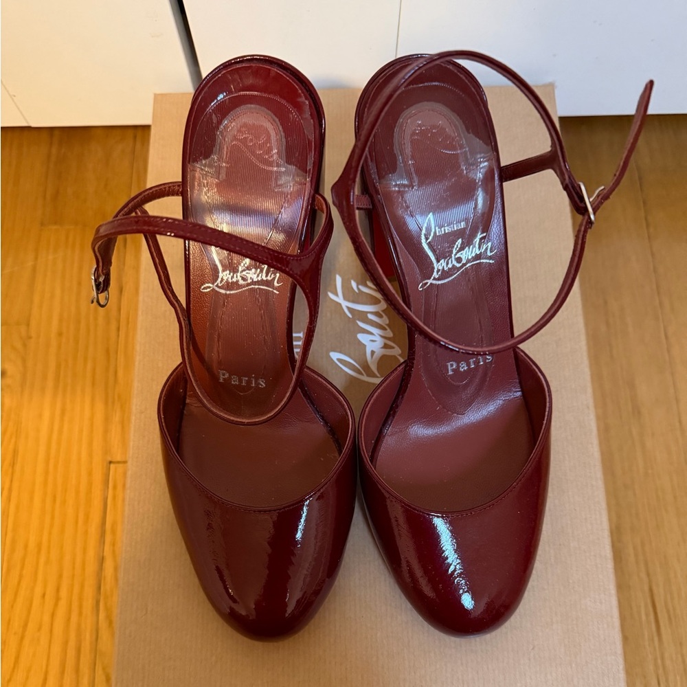 Christian Louboutin Jane Pump 85 Burgundy Patent Leather Heels